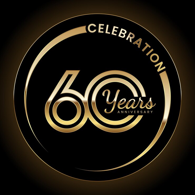Vetor design de logotipo de aniversário de 60 anos com estilo de linha dupla e anel de cor dourada modelo de vetor