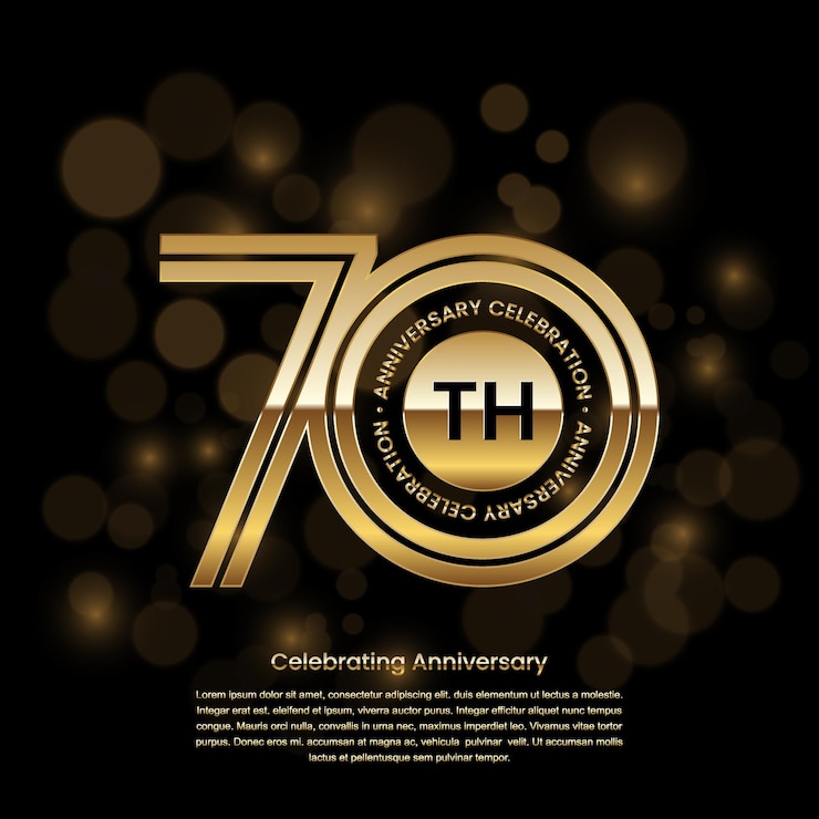 Vetor design de logotipo de aniversário de 70 anos com cor dourada e estilo de linha dupla logo vector template