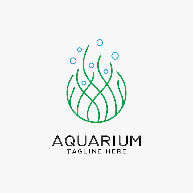 Design de logotipo de aquário com linhas de algas em estilo círculo