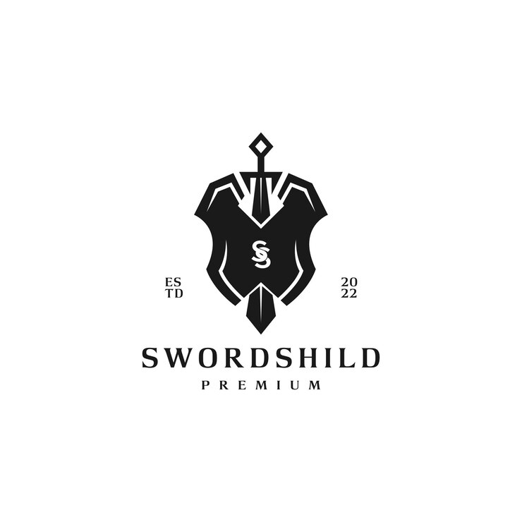 Vetor design de logotipo de armadura de espada e escudo com ss inicial em um escudo