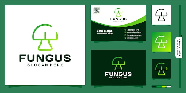 Vetor design de logotipo de arte de fungo ou cogumelo e cartão de visita premium vector