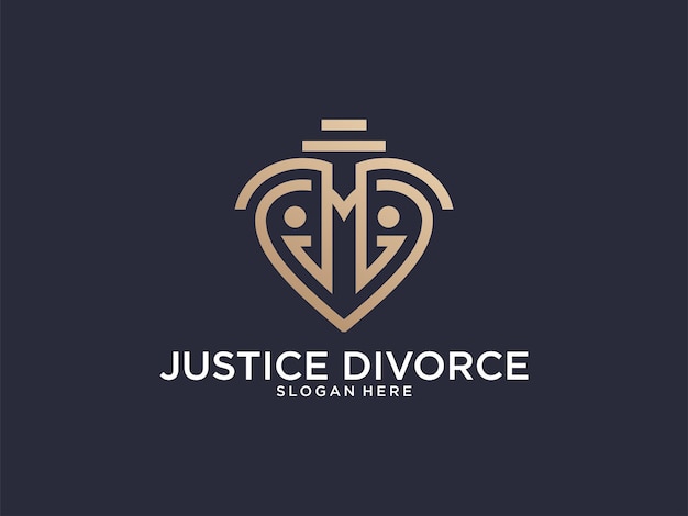 Design de logotipo de arte de linha de divórcio de escritório de advocacia de justiça