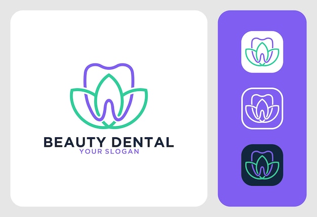 Design de logotipo de arte de linha dental de beleza