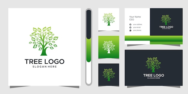 Vetor design de logotipo de árvore e cartão de visita.