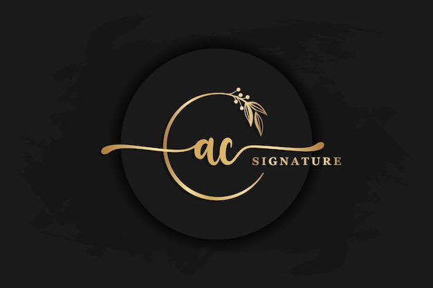 Design de logotipo de assinatura de luxo ac inicial imagem de ilustração de design de logotipo de vetor de caligrafia