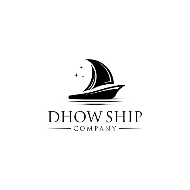 Design de logotipo de barco a vela vintage silhueta dhow navio