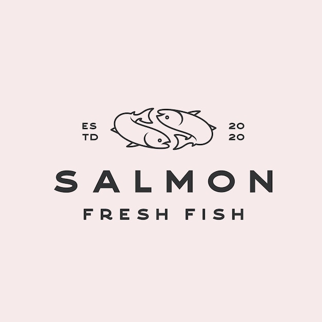 Design de logotipo de barra de salmão com arte de linha retrô