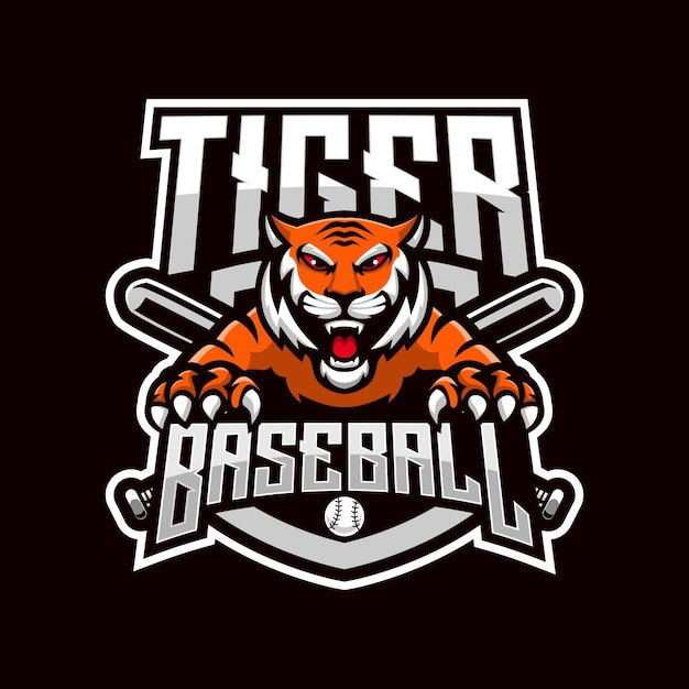 Design de logotipo de beisebol de mascote tigre