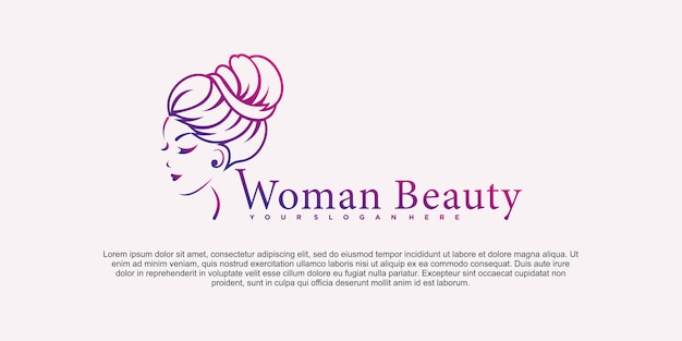 Design de logotipo de beleza de mulher elegante com estilo de arte de linha criativa para salão de beleza vetor premium