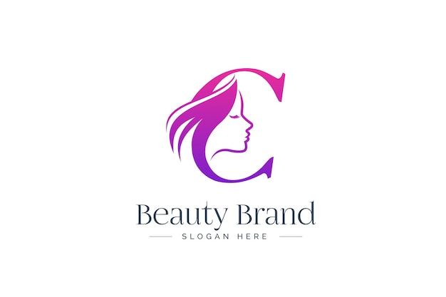 Design de logotipo de beleza letra c. silhueta de rosto de mulher isolada na letra c.