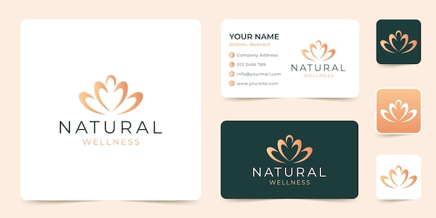 Design de logotipo de bem-estar natural com modelo de cartão de visita