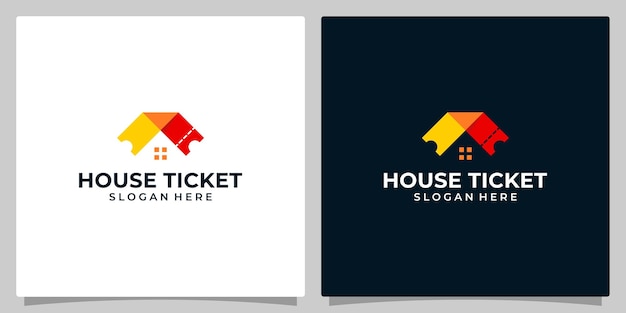 Design de logotipo de bilhete com vetor de ícone de construção de casa modelo de design imobiliário vetor premium