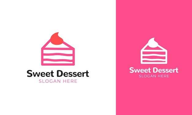 Design de logotipo de bolo fatiado com creme doce para sobremesa
