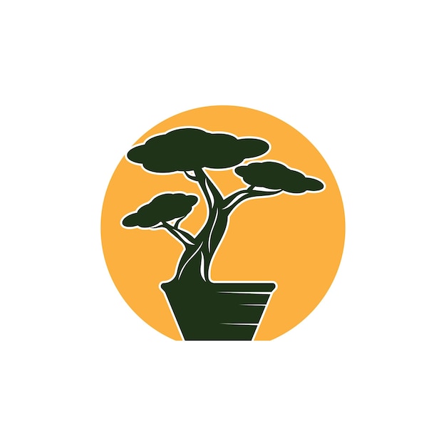 Vetor design de logotipo de bonsai design de logotipo japonês de mini planta pequena e silhueta de árvore