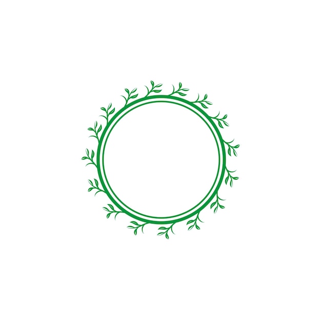 Design de logotipo de borda de moldura floral de folha circular verde