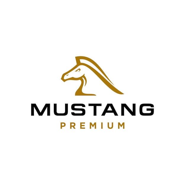 Design de logotipo de cabeça de cavalo dourado cavalo real de luxo design de ícone de vetor de garanhão mustang dourado elegante