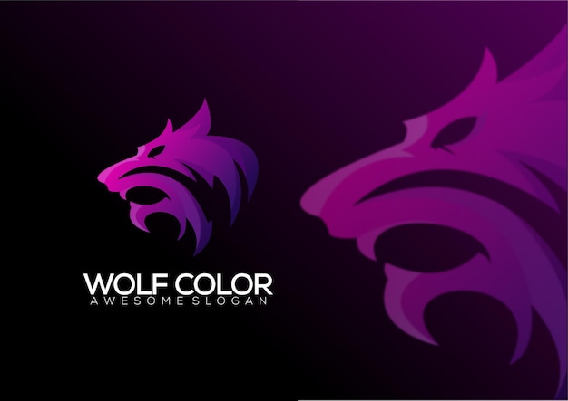 Vetor design de logotipo de cabeça de lobo gradiente colorido