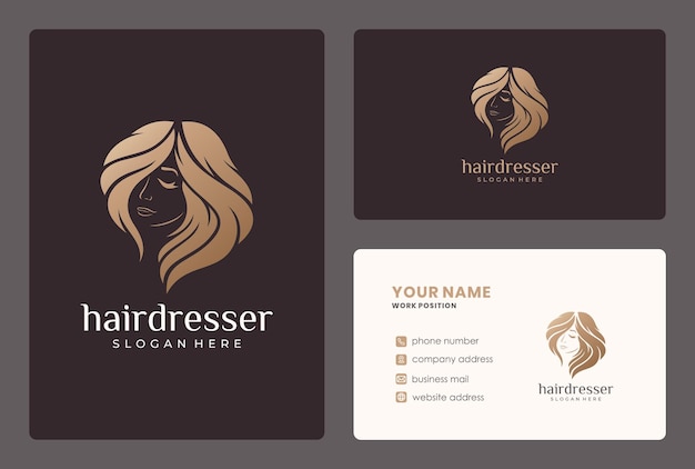 Design de logotipo de cabeleireiro, mulher de beleza, salão de beleza ou spa com modelo de base de negócios.