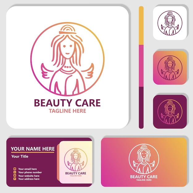 Design de logotipo de cabelo e pele de mulher de beleza e modelo de ilustração de cartão de visita