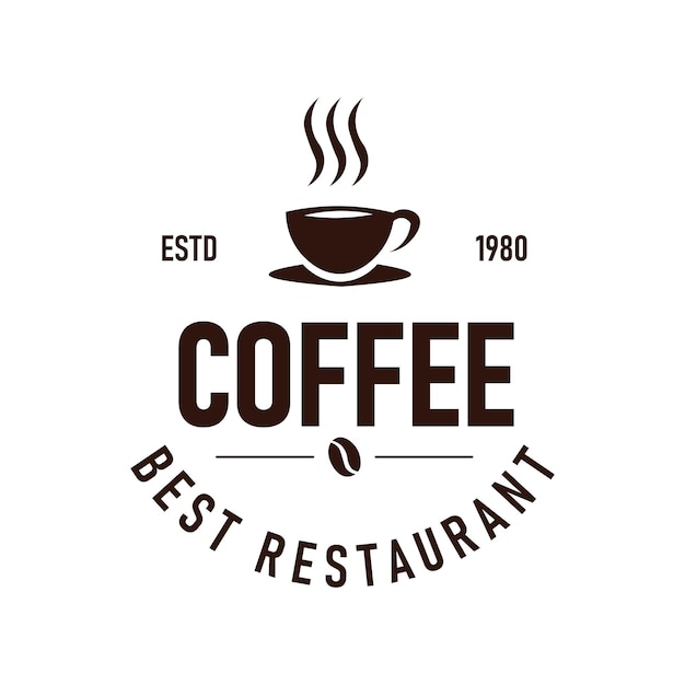 Design de logotipo de café para um restaurante estabelecido em 1980 com gráfico de vapor indicando frescura e qualidade