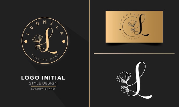 Design de logotipo de caligrafia de flores letra inicial l logotipo vetorial para marca de cosméticos ou spa de massagem de salão de beleza feminino