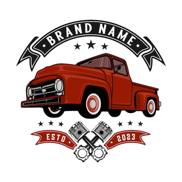 design de logotipo de carro coletor para aventura ou mercado de agricultores