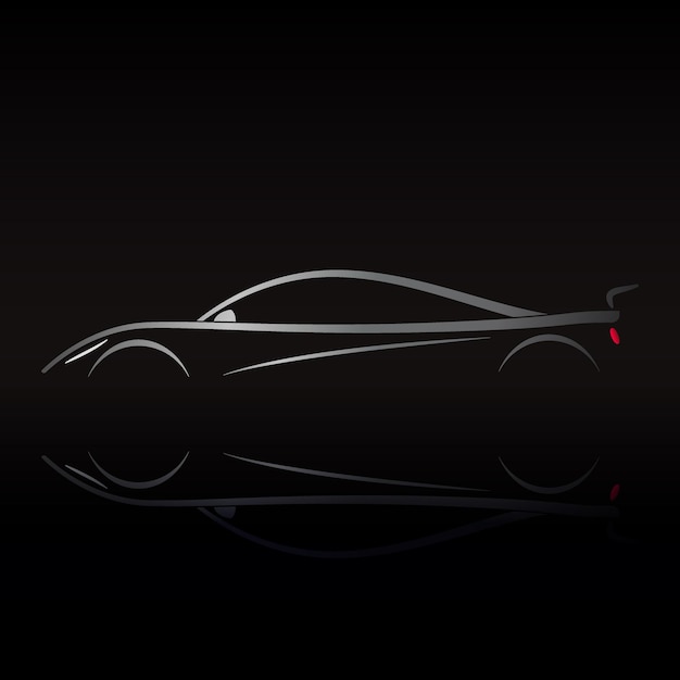 Design de logotipo de carro esportivo em fundo preto com reflexão. ilustração vetorial.