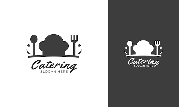 Design de logotipo de catering com garfo de colher de chapéu de chef tomate e vetor de pimentão