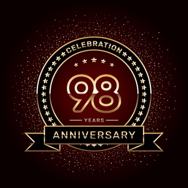 Vetor design de logotipo de celebração do 98º aniversário com um anel de ouro e modelo de vetor de fita