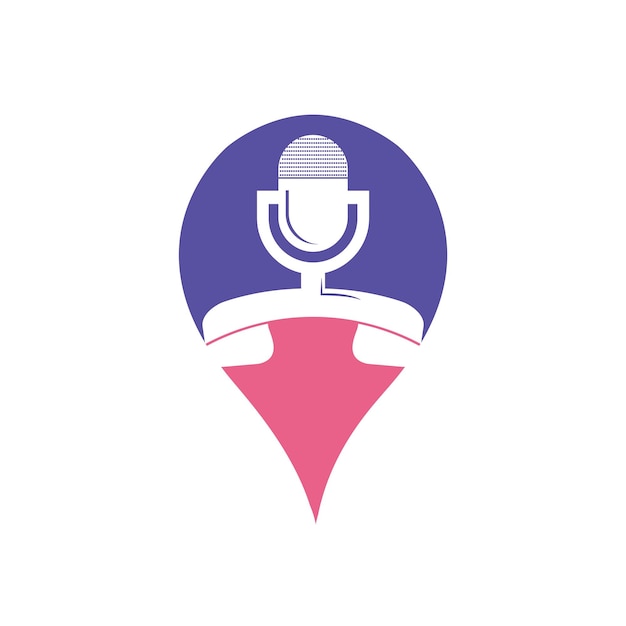 Vetor design de logotipo de chamada combinado com microfone de podcast