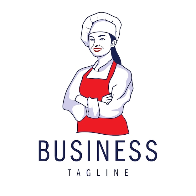 Vetor design de logotipo de chef mulher minimalista isolado em fundo branco adequado para negócios de alimentos ou padaria