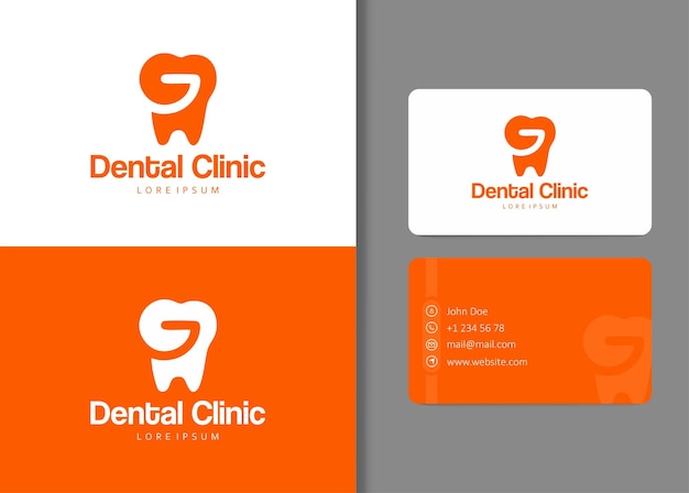 Design de logotipo de clínica odontológica e modelo de cartão de visita