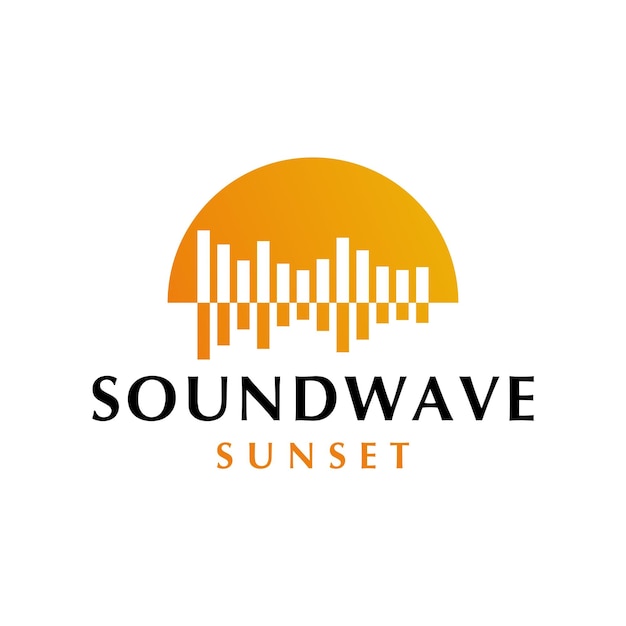 Vetor design de logotipo de combinação de áudio soundwave e pôr do sol