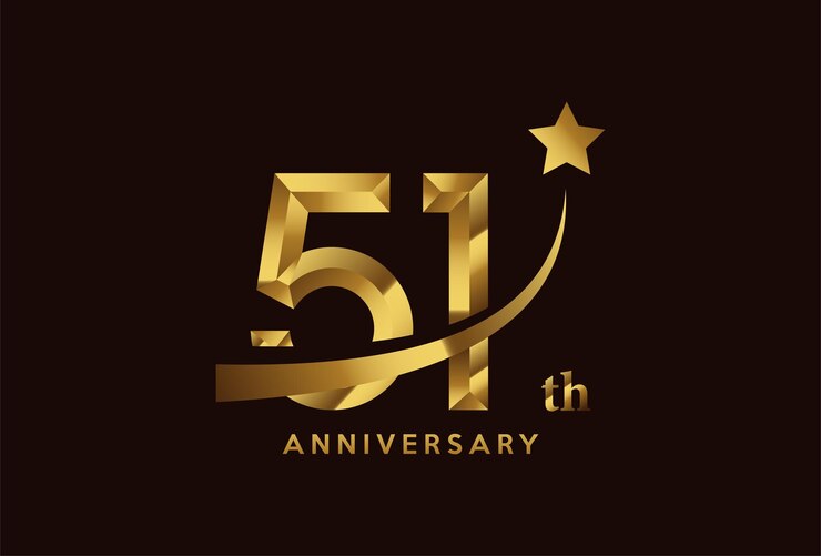 Vetor design de logotipo de comemoração de aniversário de 51 anos dourado com símbolo de estrela