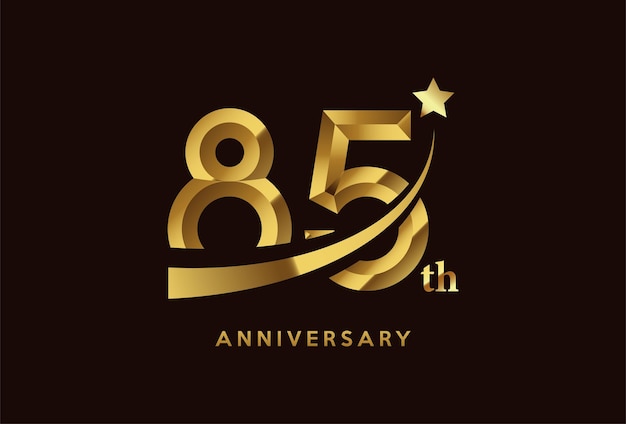 Design de logotipo de comemoração de aniversário de 85 anos dourado com símbolo de estrela