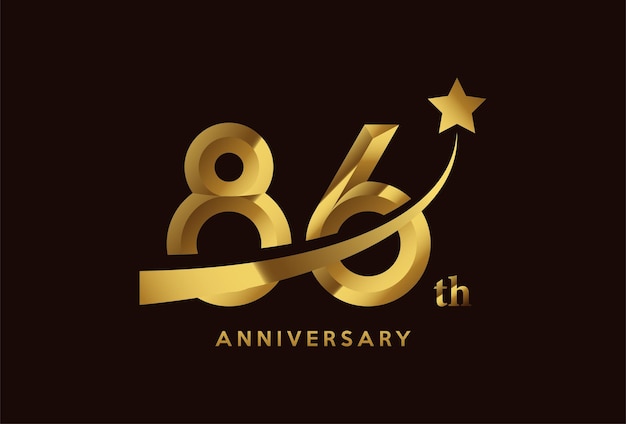 Design de logotipo de comemoração de aniversário de 86 anos dourado com símbolo de estrela