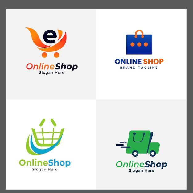 Design de logotipo de compras on-line modelo vetorial de design de loja de clique