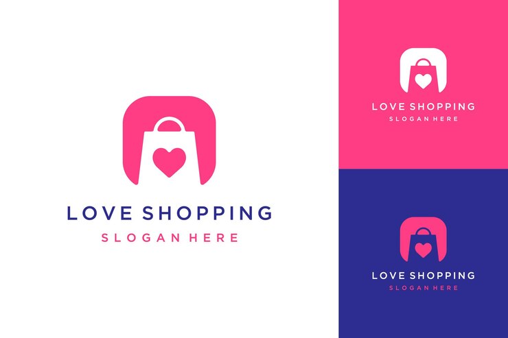 Vetor design de logotipo de compras ou sacola de compras com coração