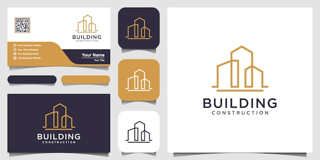 Design de logotipo de construção com estilo de arte de linha.