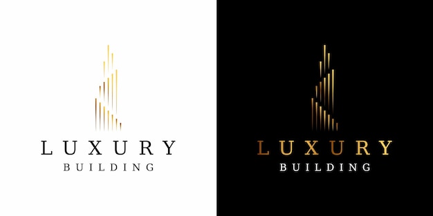 Design de logotipo de construção de luxo em um fundo branco e escuro