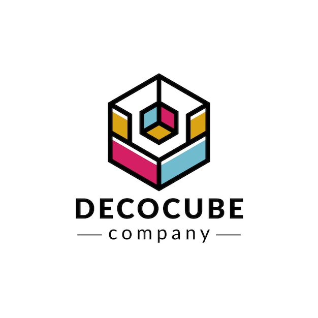 Design de logotipo de cores de cubo deco