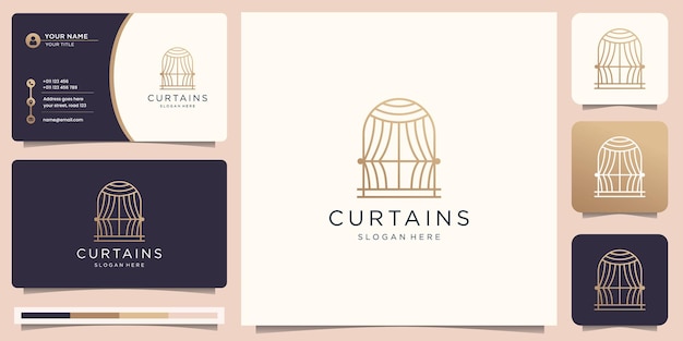 Design de logotipo de cortinas mínimas com conceito minimalista de estilo de arte de linha e modelo de cartão de visita