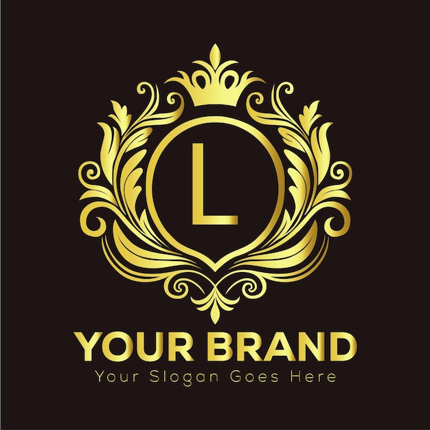 Design de logotipo de crista de ouro elegante para L Solução de marca de negócios luxuosa e elegante