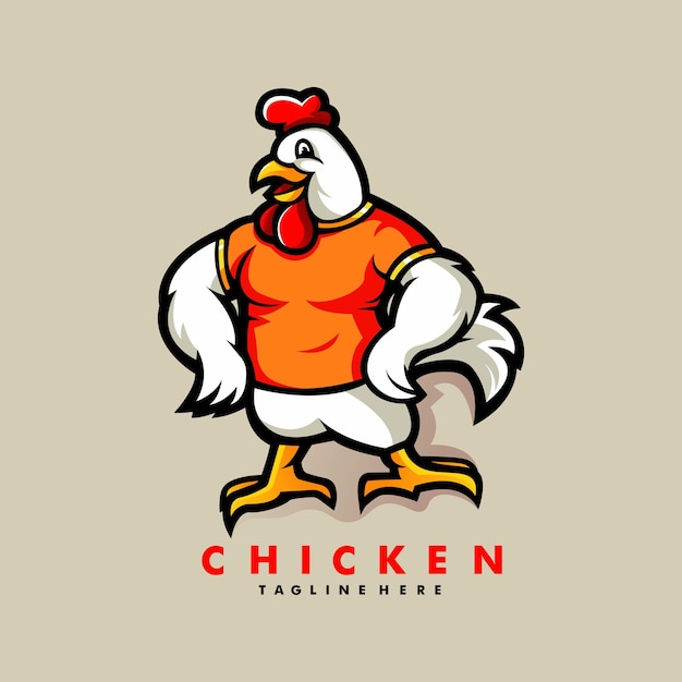 Design de logotipo de desenho de mascote de frango com estilo de conceito de ilustração moderna