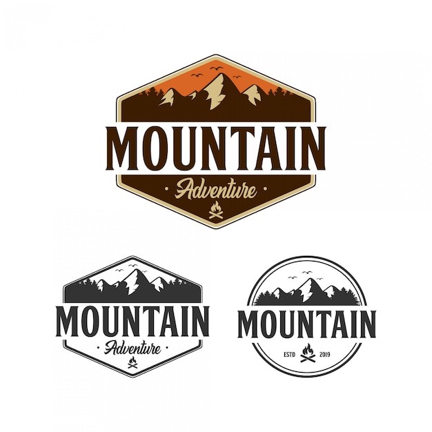 Design de logotipo de distintivo de aventura de montanha