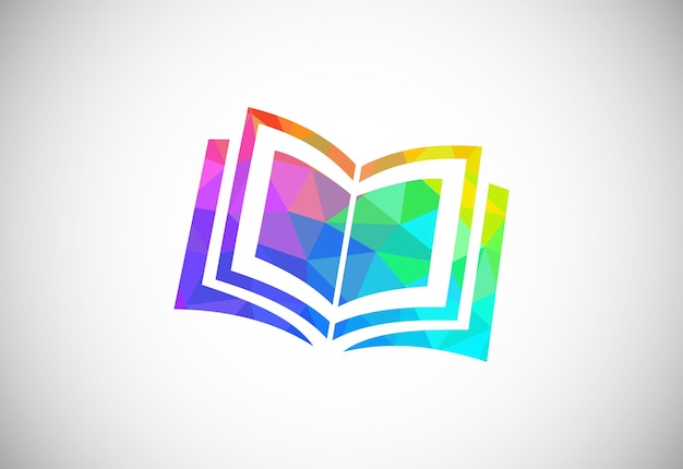 Design de logotipo de educação de estilo baixo poli moderno símbolo de sinal de ícone de logotipo de livro geométrico e triângulo