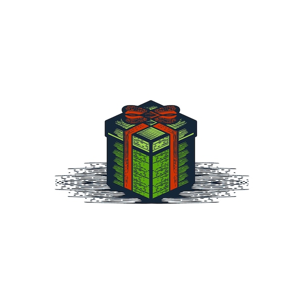 Design de logotipo de elemento de natal de sino de arco de caixa de presente ilustração vetorial