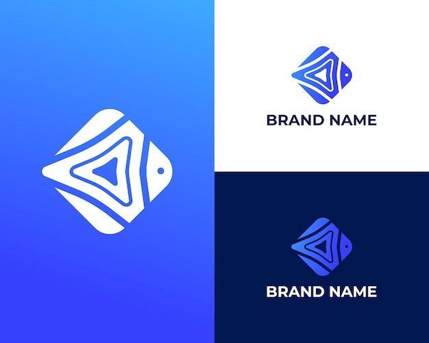 Design de logotipo de empresa de peixe de forma abstrata e geométrica