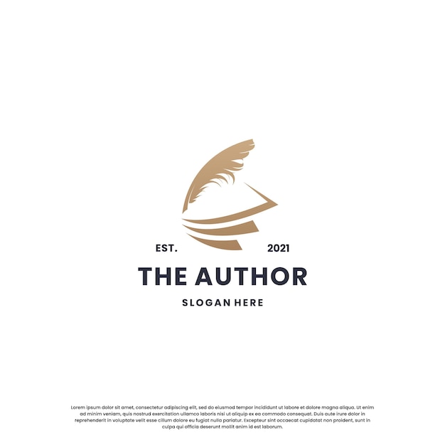 Design de logotipo de escritor clássico. pena do logotipo do autor com combinação de livros.