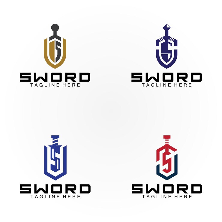 Vetor design de logotipo de espada e escudo com letra s